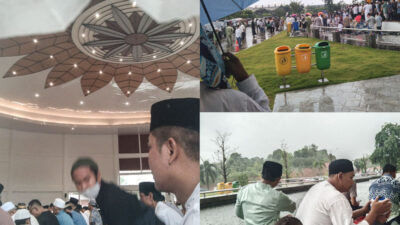 Diguyur Hujan, Ribuan Jamaah Tumpah Ruah Salat Idul Fitri di Masjid Tanjak