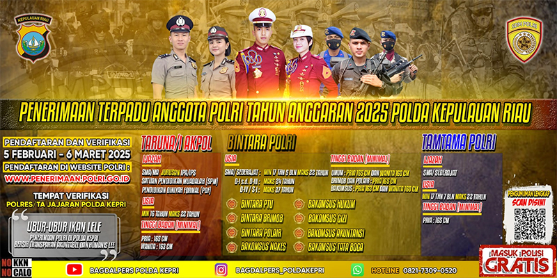 Polda Kepri Buka Kesempatan Emas Bergabung dengan Polri 2025, Tanpa Biaya dan Bebas KKN