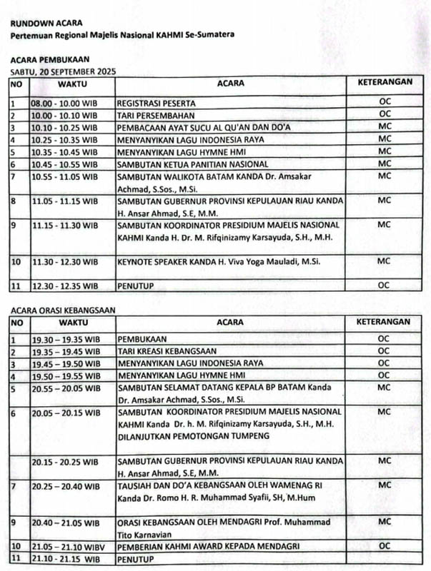 KAHMI Gelar Pertemuan Regional se-Sumatera di Batam, Ini Jadwal Acaranya