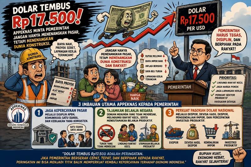 Dolar Tembus Rp 17.500: APPEKNAS Minta Pemerintah Jangan hanya Menenangkan Pasar, Tetapi Menenangkan Dunia Konstruksi