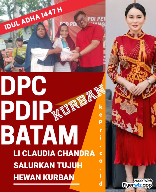 Li Claudia Salurkan Tujuh Hewan Kurban ke DPC PDIP Batam, Nuryanto: Semoga Bawa Keberkahan bagi Beliau