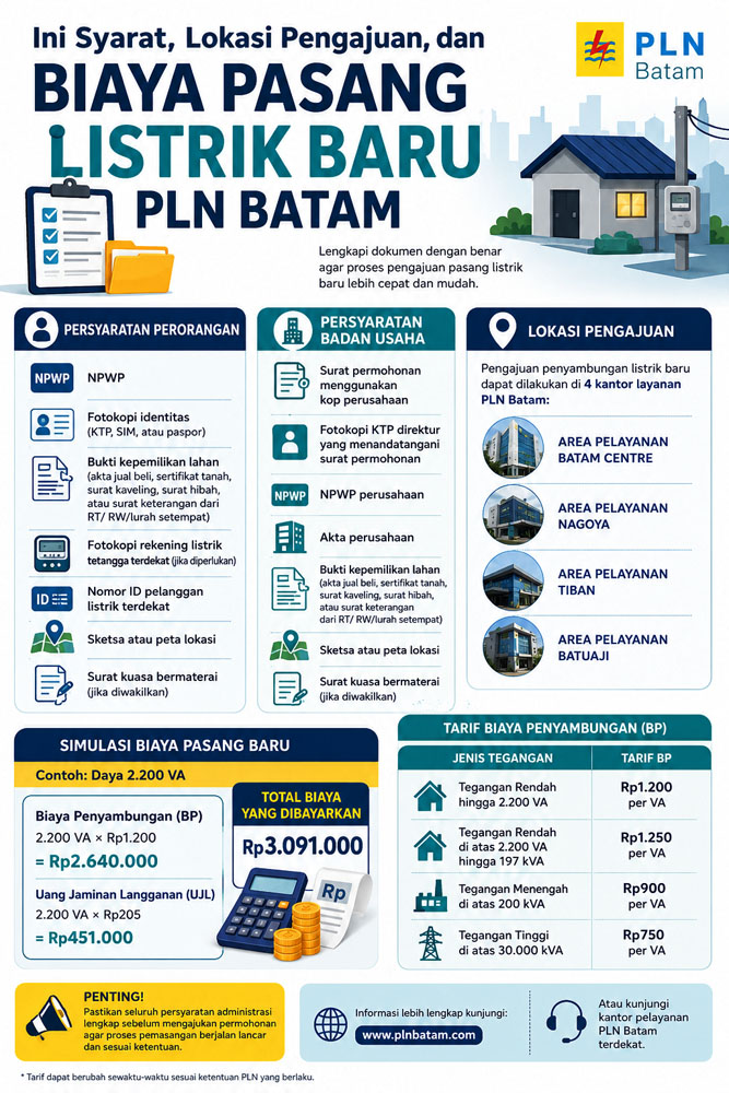 Mau Pasang Listrik Baru di Batam? Ini Syarat, Lokasi Pengajuan, dan Biayanya