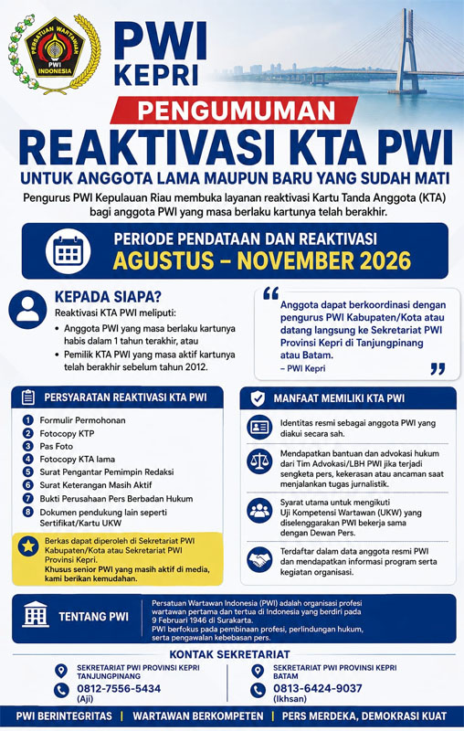 PWI Kepri Buka Reaktivasi KTA Lama dan Kadaluwarsa