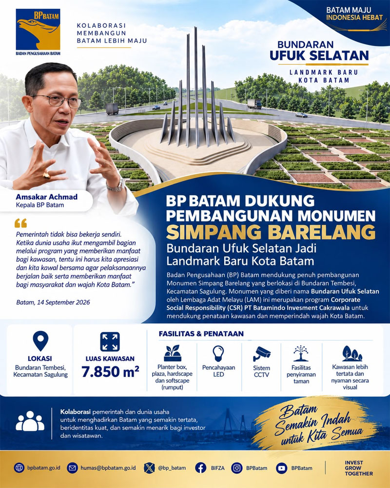 Program CSR Batamindo, BP Dukung Pembangunan Bundaran Ufuk Selatan jadi Landmark Baru Kota Batam