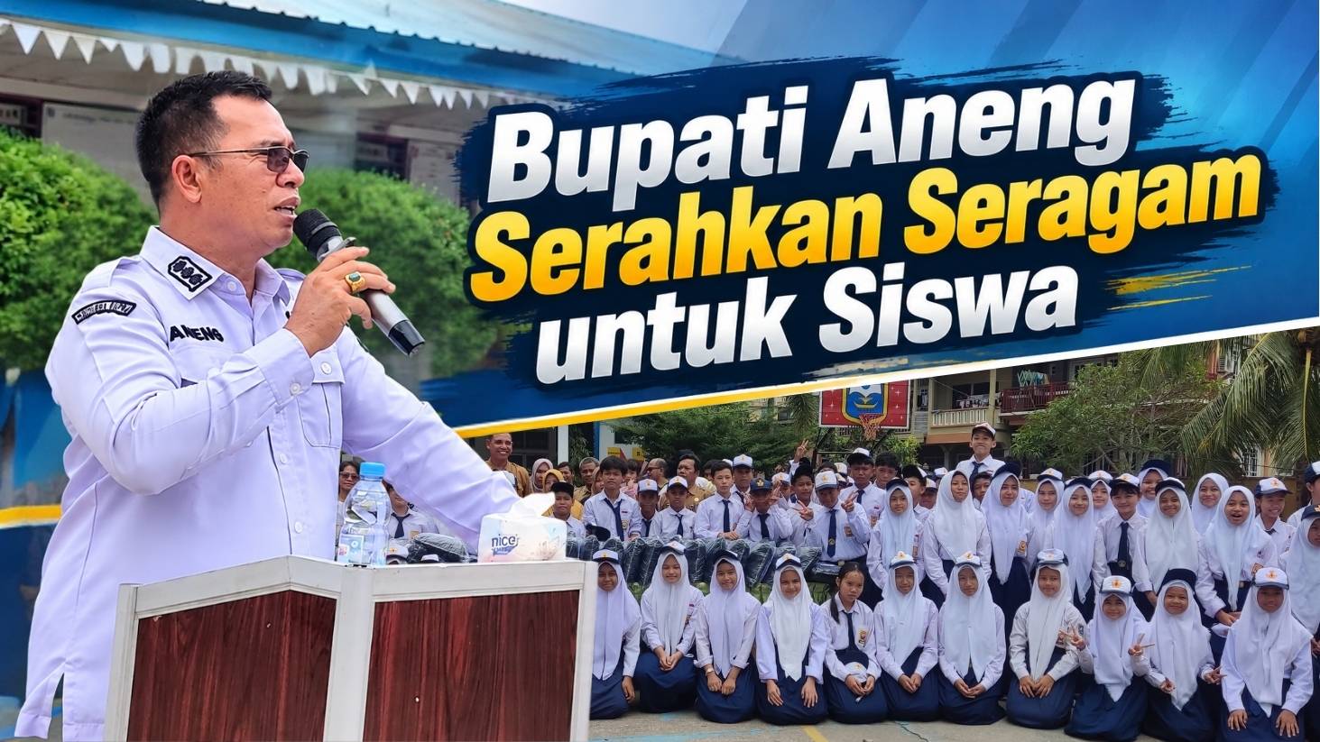 Bagikan Seragam di SMPN 2 Siantan, Bupati Aneng Minta Orang Tua Kembalikan Kepercayaan pada Pendidik