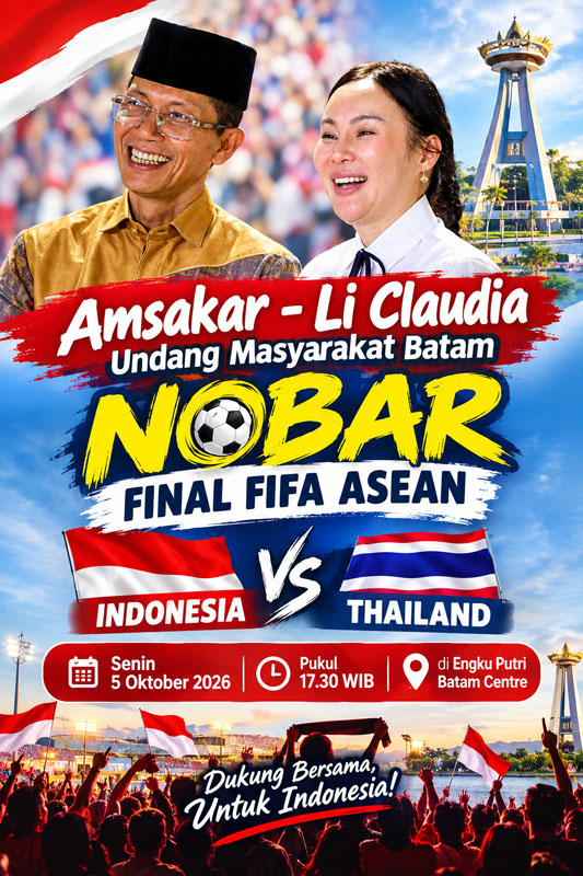 Demam Final FIFA ASEAN Indonesia vs Thailand Terasa di Batam, Amsakar-Li Claudia Ajak Warga Batam Nobar di Engku Putri